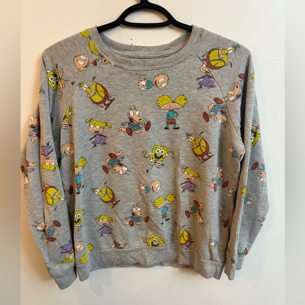 Gray 90s Cartoon Theme Sweatshirt SpongeBob Rocco's Modern Hey Arnold medium - Picture 2 of 8